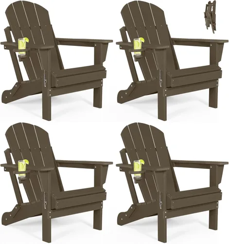 Vista 43 de Sillas Adirondack plegables – Silla Adirondack de plástico con soporte para tazas, sillas para exteriores resistentes a la intemperie para Negro