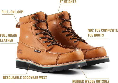 Vista 6 de Golden Retriever 6" Botas de trabajo con punta compuesta/blanda para hombre, con cuña impermeable tipo mocasín, resistentes al aceite/deslizamiento