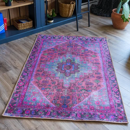 Vista 4 de Alfombra de área de diseño morado, alfombra de entrada, alfombra con estampado floral de animales, alfombra decorativa, fácil de limpiar, alfombra