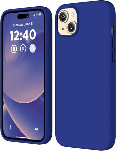 Vista 9 de Compatible con iPhone 15, funda de silicona líquida, funda protectora de cuerpo completo a prueba de golpes [forro de microfibra suave], funda Azul