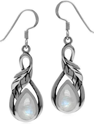 Vista 9 de Silvershake Pendientes de gancho colgantes de plata de ley 925 con incrustaciones de piedras de cabujón genuinas o creadas, joyería para mujer