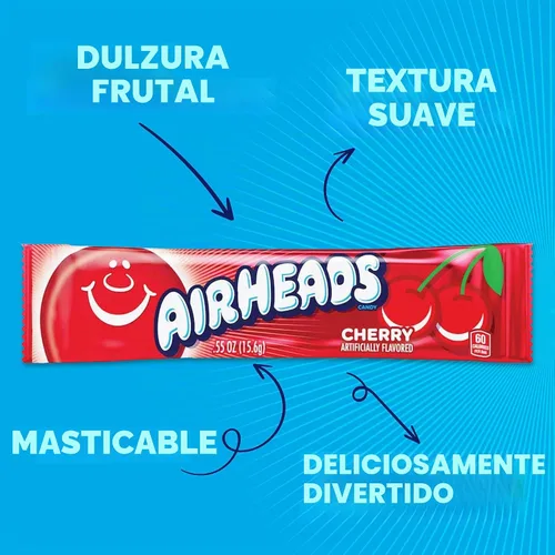 Vista 6 de Airheads Barras de caramelo de tamaño completo, cereza, caja de 36