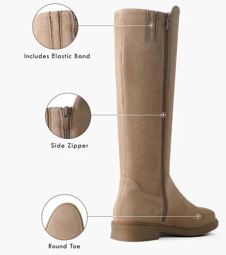 Vista 3 de Shoe'N Tale Botas altas hasta la rodilla con tacón bajo plano y punta redonda elástica para mujer con cremallera lateral