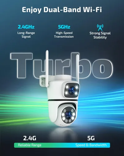 Vista 3 de OHWOAI Cámara de seguridad al aire libre inalámbrica de doble vista, cámaras de vigilancia 2.4G/5G WiFi PTZ con visión nocturna a