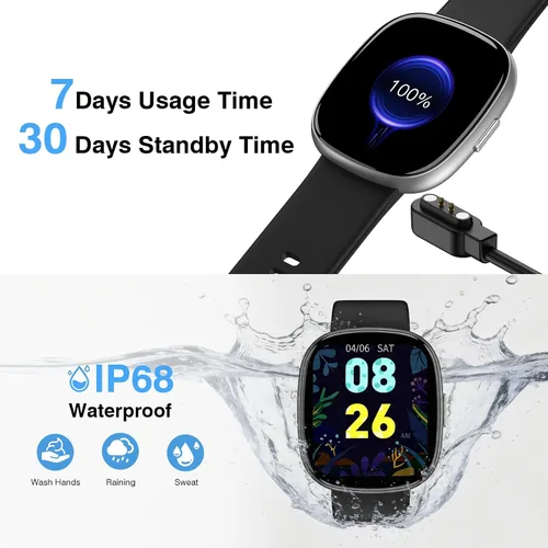 Vista 6 de TYKOIT Reloj inteligente, rastreador de fitness con pantalla táctil de 45 mm, monitor de frecuencia cardíaca, oxígeno en sangre, seguimiento