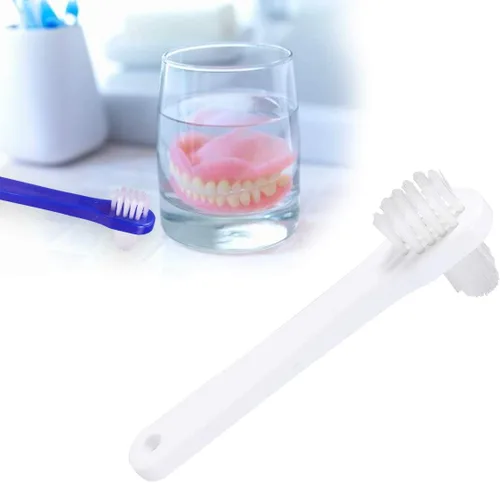 Vista 2 de Healifty Cepillo de dientes de doble cara para dentaduras postizas con cerdas dobles para una limpieza efectiva, cepillo de dientes manual compacto