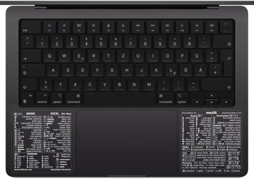 Vista 8 de SYNERLOGIC Mac OS (M/Intel) + Word/Excel (para Mac) Adhesivos de referencia rápida de atajos de teclado - para MacBook Air/Pro/iMac/Mac/mini (Negro)