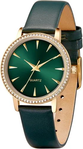 Vista 8 de Women's Quartz Watch with Rhinestone Crystal Bezel Negro