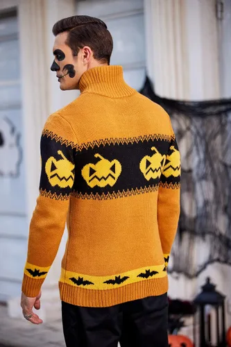 Vista 4 de COOFANDY Suéter de Navidad para hombre, suéteres de Navidad de punto feo, suéter casual con copos de nieve