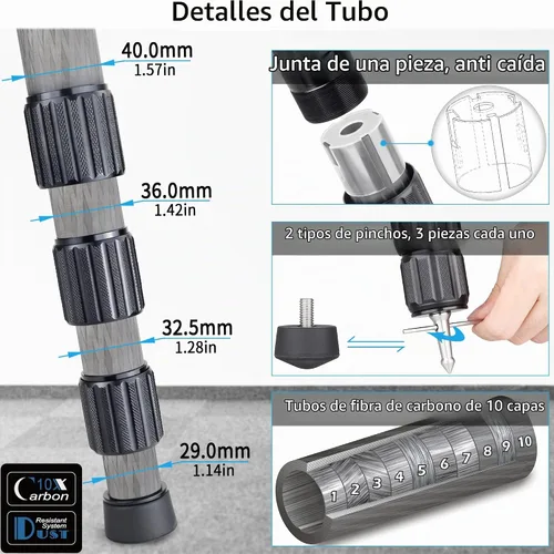 Vista 5 de Trípode de fibra de carbono INNOREL RT90C Trípodes de cuenco profesionales de carga pesada para cámaras DSLR Compatible con cabeza de bola y cabeza