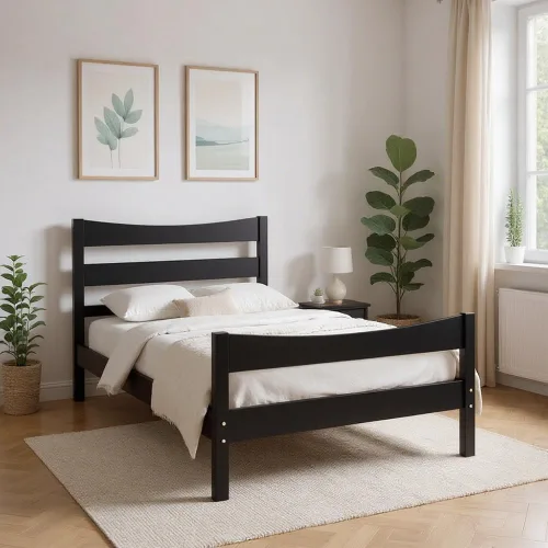 Vista 7 de NAFORT Marco de cama de madera de tamaño individual, base de cama con cabecera y estribo, marcos de cama para niños y niñas, base de colchón