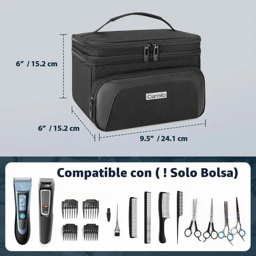 Vista 5 de CURMIO Estuche de transporte de viaje para cortapelos, suministros de peluquería de doble capa, bolsa de almacenamiento compatible