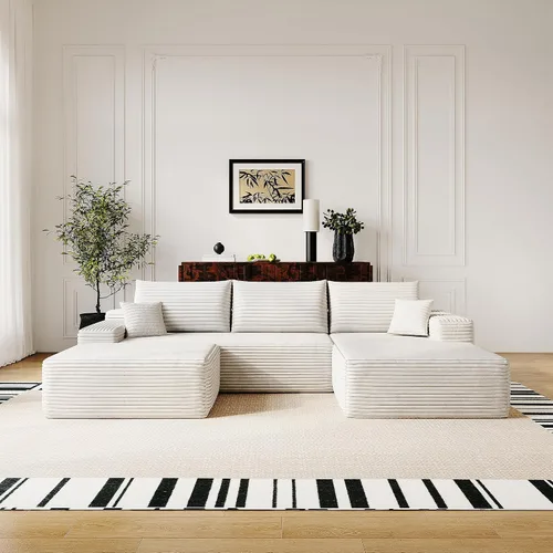 Vista 67 de Sofá modular moderno de 96 pulgadas para sala de estar, sofá modular tapizado sin hueso con bolsillos, cómodo sofá nube con diván en forma de L Negro