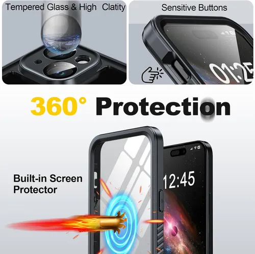 Vista 7 de Funda impermeable para iPhone 15, protector de pantalla de privacidad integrado y protector de pantalla HD [IP68 bajo el agua] a prueba de golpes a
