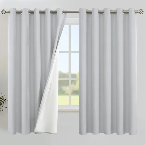Vista 131 de YoungsTex - Cortinas 100% opacas para dormitorio, con aislamiento térmico y ojales, cortinas oscuras negras con capa pesada para ventana de sala