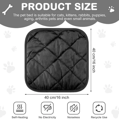Vista 2 de Paquete de 4 Almohadillas Autocalentables para Gatos, Alfombrilla Autocalentable para Perros que Refleja el Calor Corporal, Almohadilla Térmica Negro