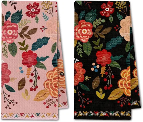 Vista 11 de Toallas de cocina abstractas bohemias, color beige y negro, Groovy 70, estilo botánico, retro, paño de secado para cocina, toallas de mano modernas