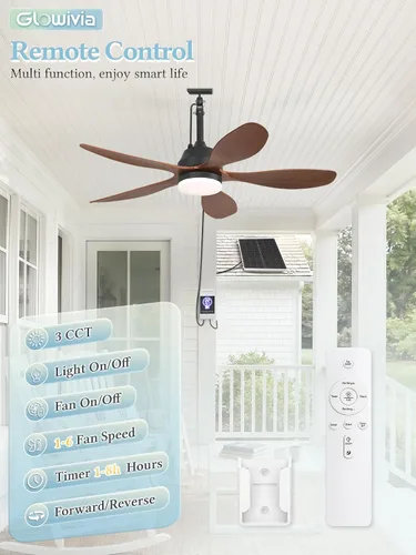 Vista 6 de 42" Solar Ceiling Fan for Outdoor with Light & Battery IP65 Walnut Walnut Wood