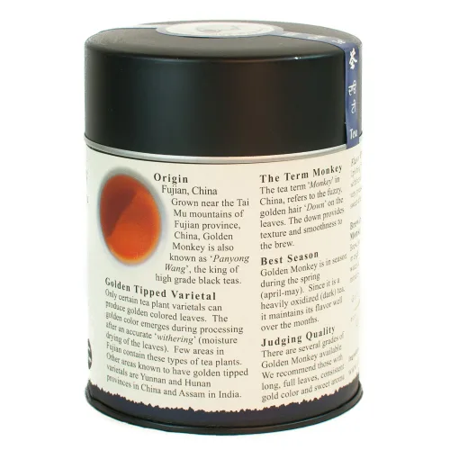 Vista 2 de The Tao of Tea, Té negro Golden Monkey, hoja suelta, lata de 3.5 onzas