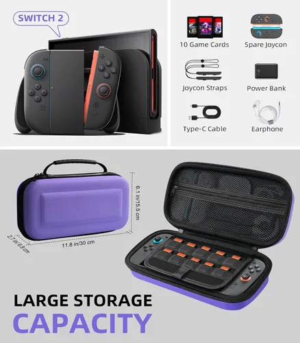Vista 51 de TiMOVO Carrying Case for Nintendo Switch 2 (2025), Large Capacity Protective Hard Shell Portable Travel Case Pouch for Switch 2, with 10 Game Card