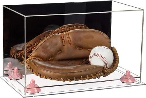 Vista 185 de Better Display Cases Vitrina de guantes de béisbol de acrílico transparente con elevadores negros (A011/V16)