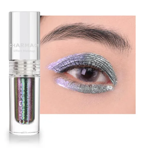 Vista 23 de CHARMACY Sombra de ojos líquida duocroma, aspecto metálico, juego de sombras de ojos con purpurina de larga duración, pigmentos metálicos, secado