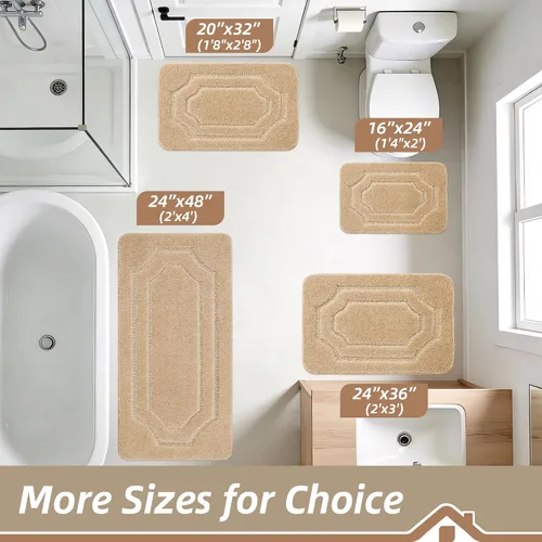 Vista 2 de BEQHAUSE Alfombra de Baño-Antideslizante-Tapete de Baño-Suave y Absorbente-Tapete de Ducha-Tapetes de Baño de Poliéster para Baño Lavables a Máquina