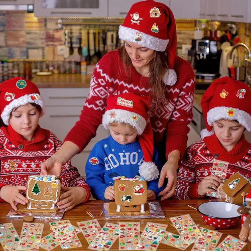 Vista 5 de UPINS Calcomanías de Navidad para niños, 12 hojas de calcomanías de espuma 3D hinchadas – Lindo muñeco de nieve, reno, árbol, Papá Noel