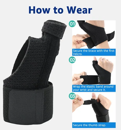 Vista 5 de HiRui Muñequeras y estabilizador de pulgar con soporte de férulas para esguince túnel carpiano, artritis, desencadenante de alivio del dolor