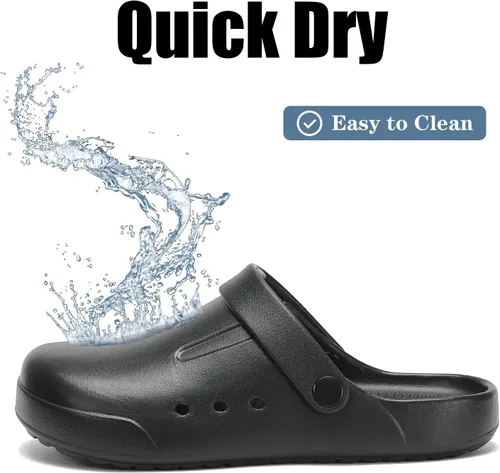 Vista 5 de DAYUMKOU Zuecos para mujeres y hombres, ligeros, sin cordones, unisex, zapatos de jardín con correa trasera, antideslizantes para enfermeras