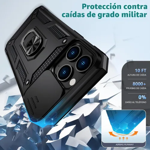 Vista 4 de Funda para iPhone 11 Pro con cubierta para lente de cámara, protector de pantalla HD, protección contra caídas de grado militar de 10 pies, soporte