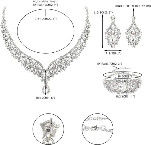 Vista 5 de EVER FAITH Elegantes juego de aretes de vidrio austriaco y collar en forma de V.