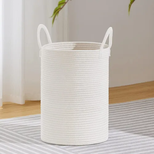 Vista 32 de VIPOSCO Cesta de lavandería tejida pequeña de 30L, color marrón y blanco