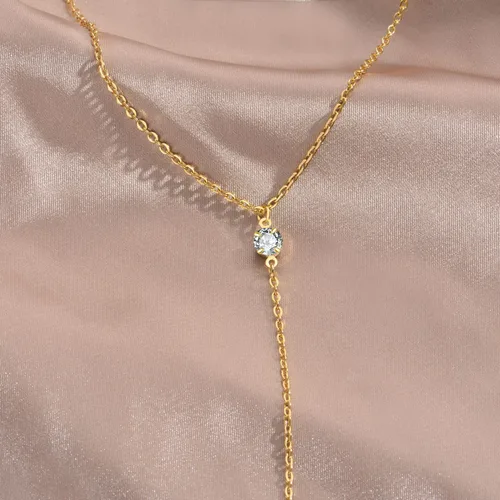 Vista 9 de Handmade Lariat Necklace for Women 18K Gold Plated Dainty Drop Y Chain Necklace Jewelry for Women Girl Gifts with Simulated Diamond16 to 18