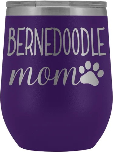 Vista 10 de Bernedoodle Mom Wine Tumbler, Personalized Doodle Dog Mom Wine Tumbler With Lid, Dog Mom Stainless Steel Wine Glasses Insulated Wine Tumbler (Black)