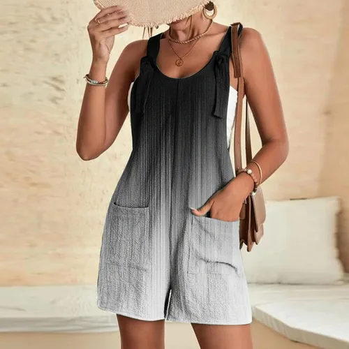Vista 2 de Lindo overol pequeño para mujer, casual, verano, sin mangas, degradado, con bolsillos, para mujer