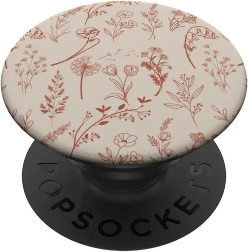 Vista 7 de PopSockets MagSafe PopGrip con diseño estético de flores silvestres beige marrón para iPhone