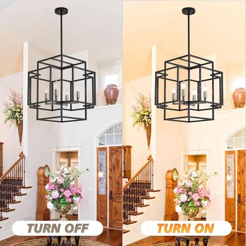 Vista 7 de Lámpara de araña de granja de 16.5 pulgadas, lámpara colgante de techo industrial de 4 luces, accesorios de iluminación modernos para vestíbulo
