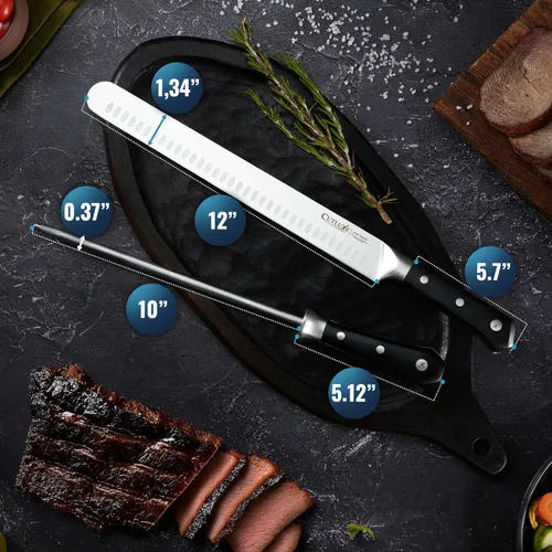 Vista 6 de Cutluxe Juego de Cuchillos para Barbacoa – Cuchillo de pechuga de 12" y varilla de afilado de 10", juego de cuchillos de carnicero para cortar carne