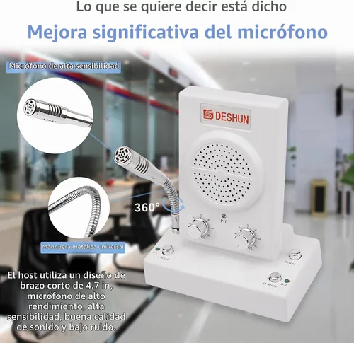 Vista 5 de DESHUN Altavoz de intercomunicación de ventana, intercomunicador de ventana de 2 vías, micrófono de intercomunicación de contador de ventana