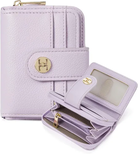 Vista 10 de Telena Cartera delgada para mujer, con bloqueo RFID, tarjetero de cuero con llavero plateado, color beige