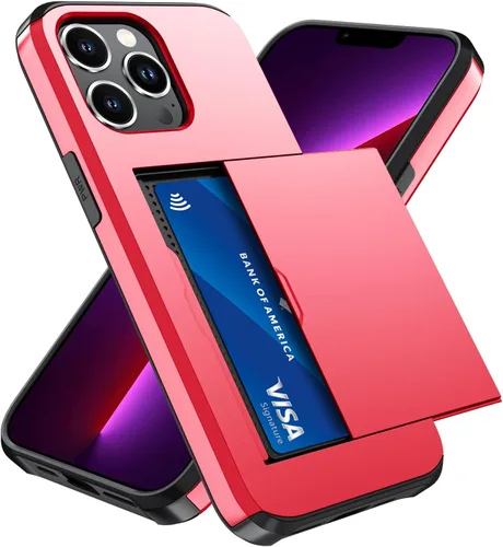 Vista 9 de Qinmay Funda compatible con iPhone 13 con tarjetero, doble capa a prueba de golpes, funda protectora resistente con ranura oculta delgada