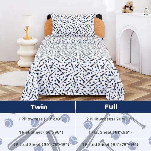 Vista 7 de Viviland 3 Pieces Boys Twin Sheets Set Kids, Baseball Printed Sheets
