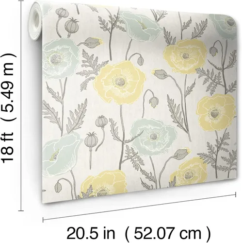 Vista 8 de Poppy Field - Papel tapiz para despegar y pegar, color aguamarina