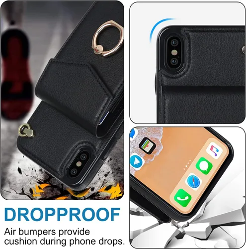 Vista 6 de Asuwish Funda de teléfono para iPhone Xs Max con protector de pantalla de vidrio templado y anillo RFID, soporte para tarjeta de crédito, accesorios