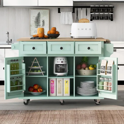 Vista 31 de Delicate Rolling Kitchen Island Cart with Rubber Wood Drop-Leaf Countertop and Lockable Rollers,Storage Cabinet and 2 Drawers,Sliding Barn Door