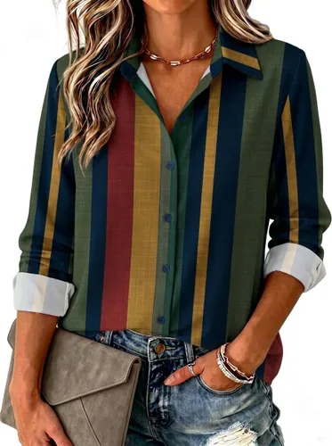 Vista 17 de Zeagoo Blusa para mujer, de manga larga, con botones, casual, ligera, lisa/estampada