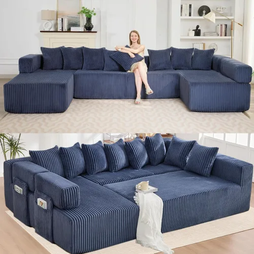 Vista 41 de Sofá grande sin hueso de 125 pulgadas con diván, moderno sofá modular con asiento profundo, sofá tapizado de pana en forma de U para sala de estar