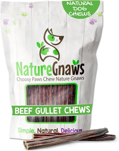 Vista 13 de Nature Gnaws Beef Gullet - Golosinas masticables para perros pequeños de 4 a 5 pulgadas (20 unidades) - Golosinas masticables de carne seca natural
