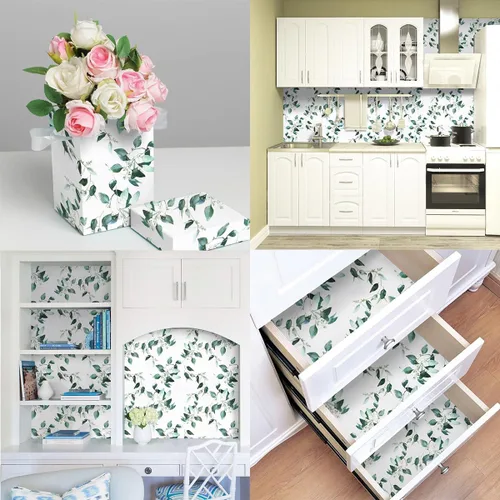 Vista 6 de Erfoni Papel Tapiz Verde y Blanco Despegar y Pegar Papel Tapiz de Contacto Floral para Dormitorio 17.7 pulgadas x 78.7 pulgadas Papel Tapiz